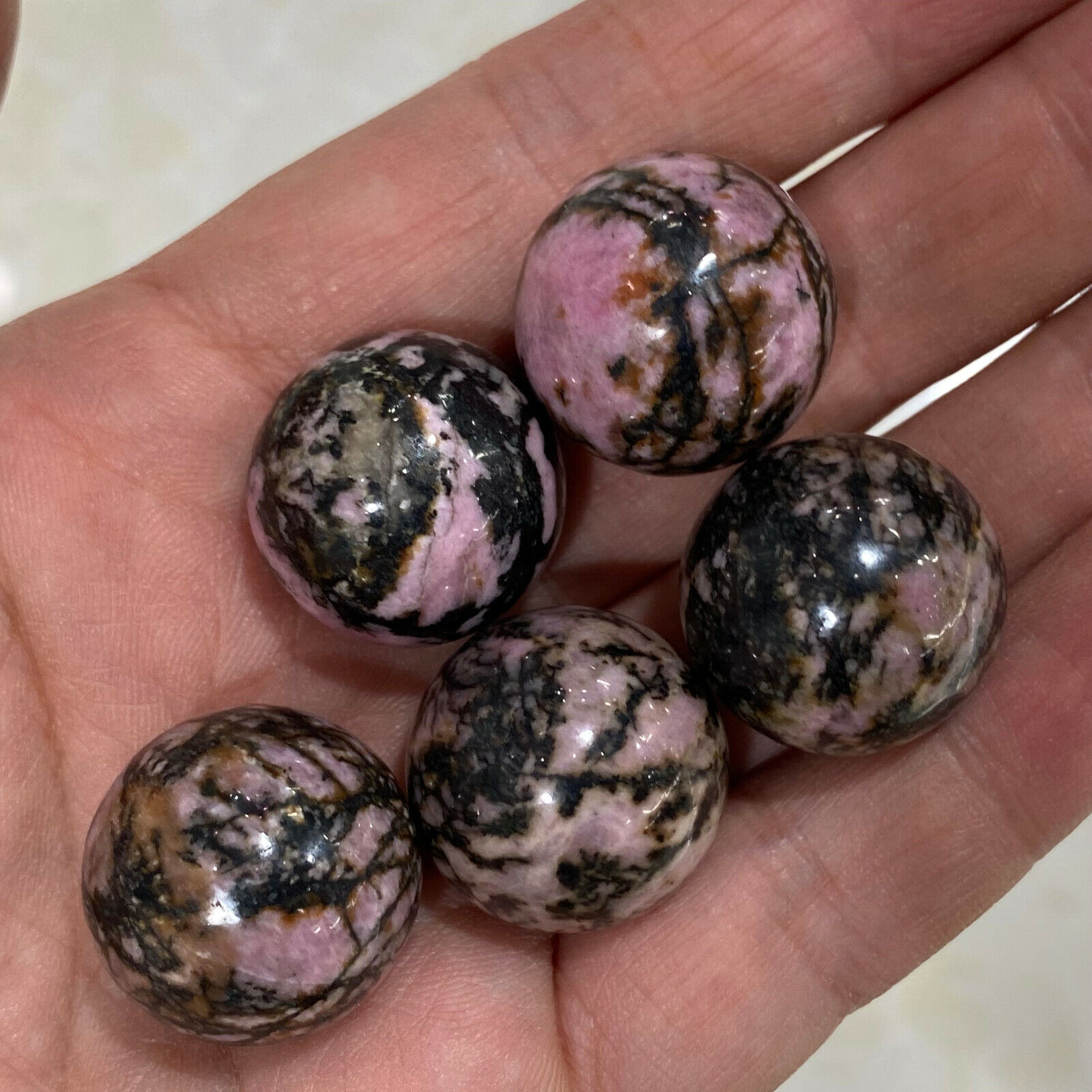 Natural Rhodonite Jasper Quartz Sphere Quartz Crystal Ball Reiki Healing 5PC
