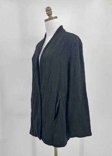 Eileen Fisher Black Wavy Texture Single Snap Blazer Jacket Sz XL - Picture 3 of 8