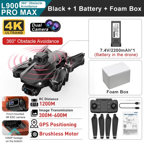 L900 PRO MAX 360° Obstacle Avoidance Brushless GPS Drone 4K Professional HD Dual - Picture 11 of 12