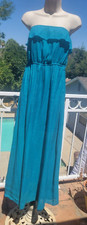Trixxi Women's Teal Blue Ruffle Elastic Strapless Sundress, Guaze, Medium Lined