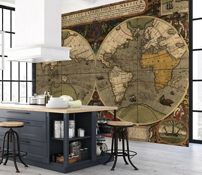 3D Art Black Sailboat 123NA World Map Wall Paper Wall Print Decal Mural Fay
