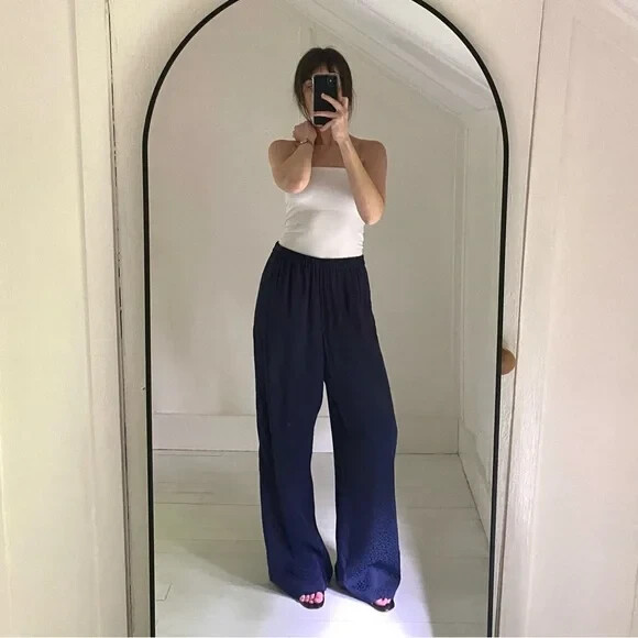 ALTRA & Other Stories Pantalone Jacquard Raso Stampa Leopardata Gamba Larga Navy Taglia 6 79€