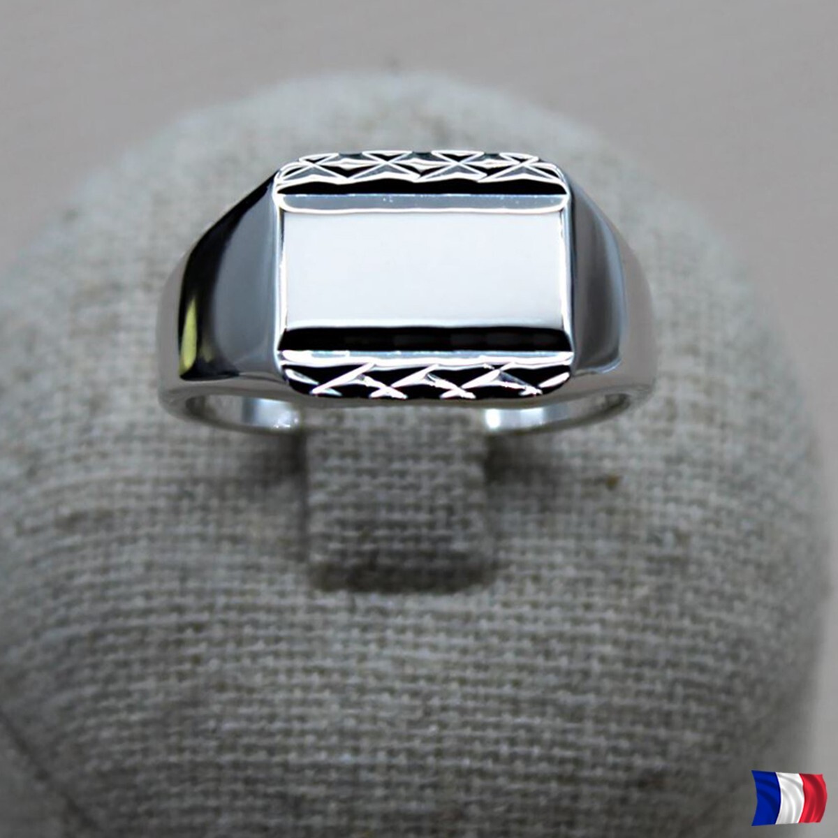 Chevalière argent 925 rhodiée art déco rectangulaire large bague mixte moderne