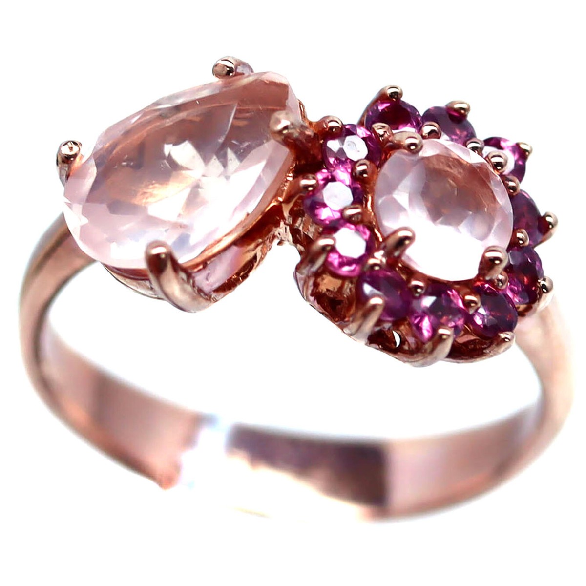 925 Sterling Silver Rose Quartz Rhodolite Garnet Jewelry Ring Size