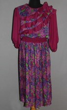 VTG JOI LEE Ruffle Purp Pink Grn Pleated Gypsy Boho Dress Scarf Ws M/L MSRP $235