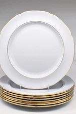 8 Copeland Spode New Stone Dinner Plates Gold Band Greystone