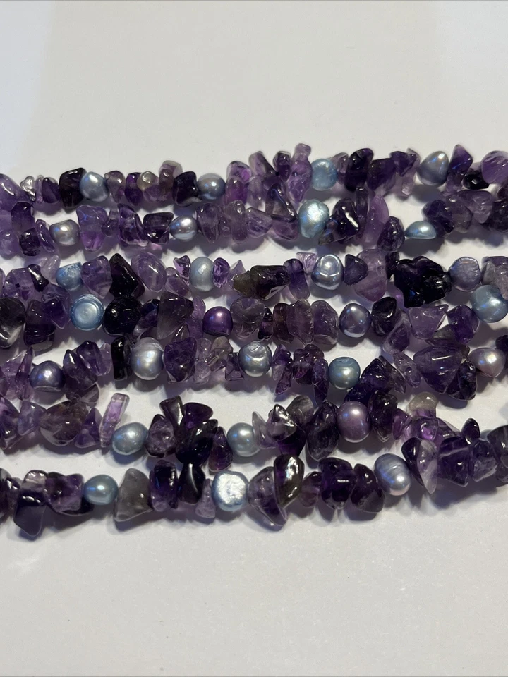 Purple Amethyst 7 Strand Layered Necklace With Pearls 17”-20” - Image 2 of 4