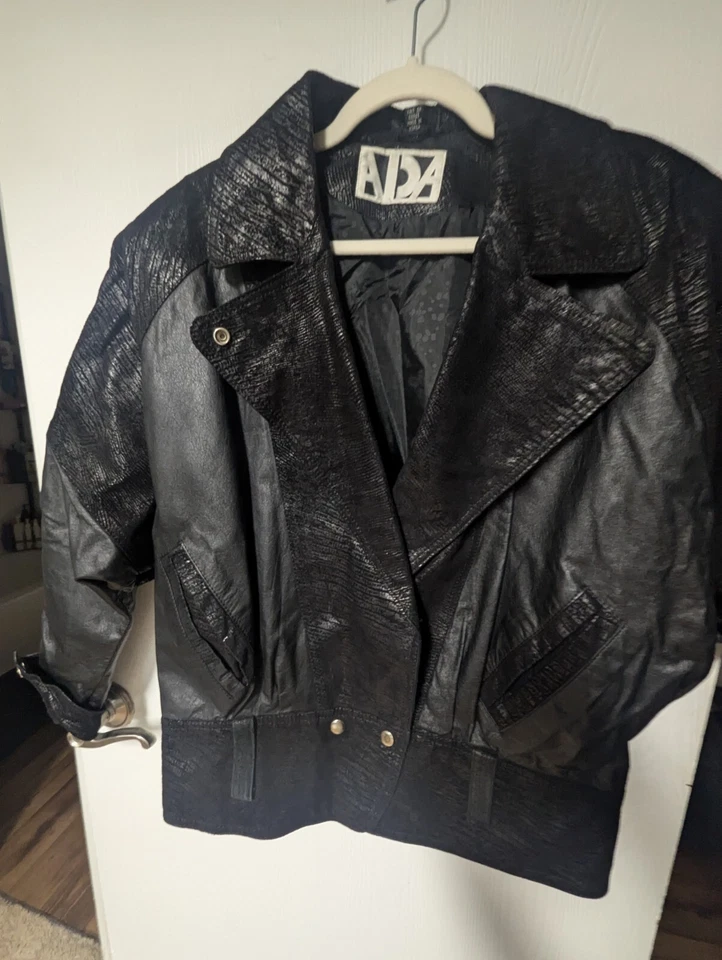 Chaqueta de cuero negra ADA para mujer vintage retro de gran tamaño años 80 talla M
