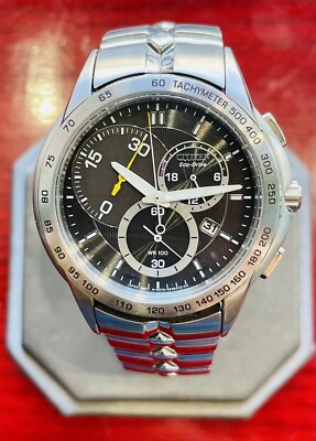 Citizen AT1060-58E Eco-Drive Tachymeter Chronograph Date Silver