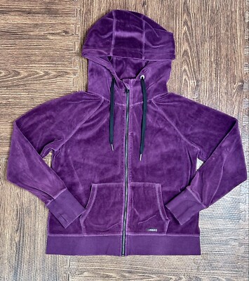 Calvin Klein Velour Hoodie Jacket Cropped Purple Women's Size