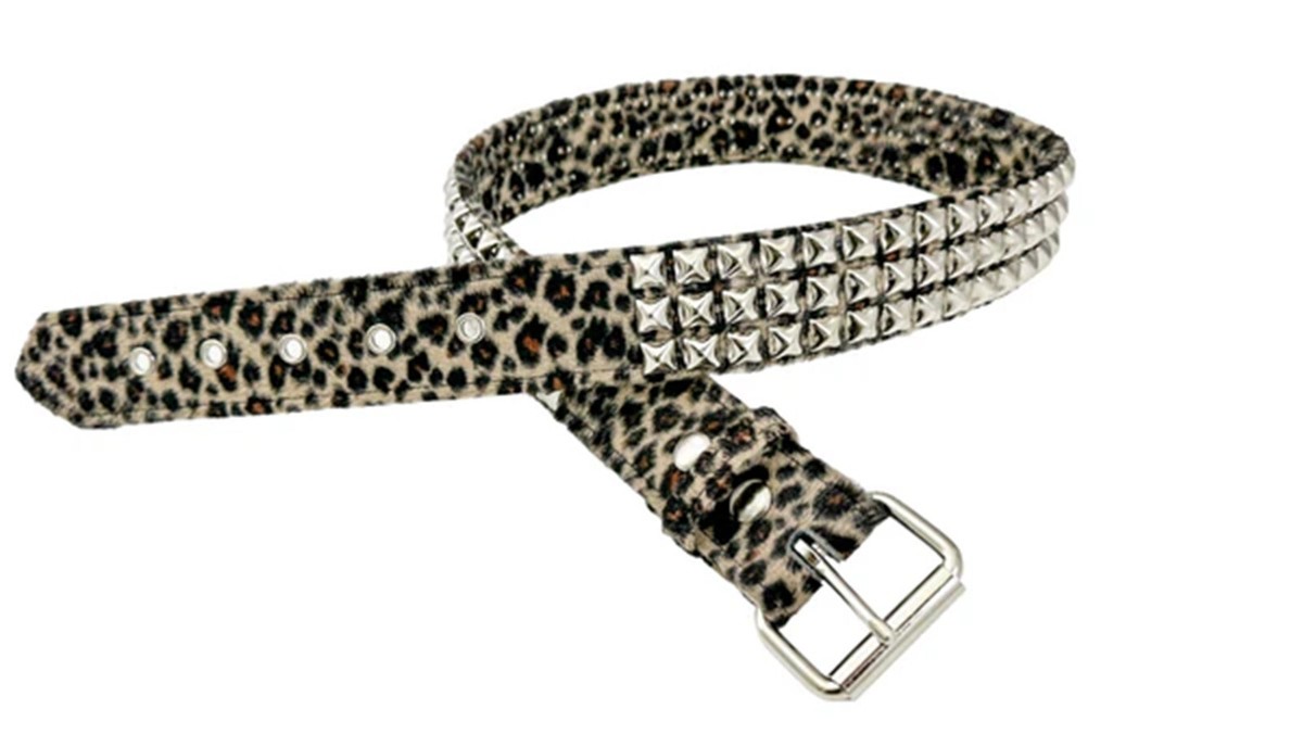 3 Row Pyramid Stud Leopard Fuzzy Belt Punk Rock Goth Emo