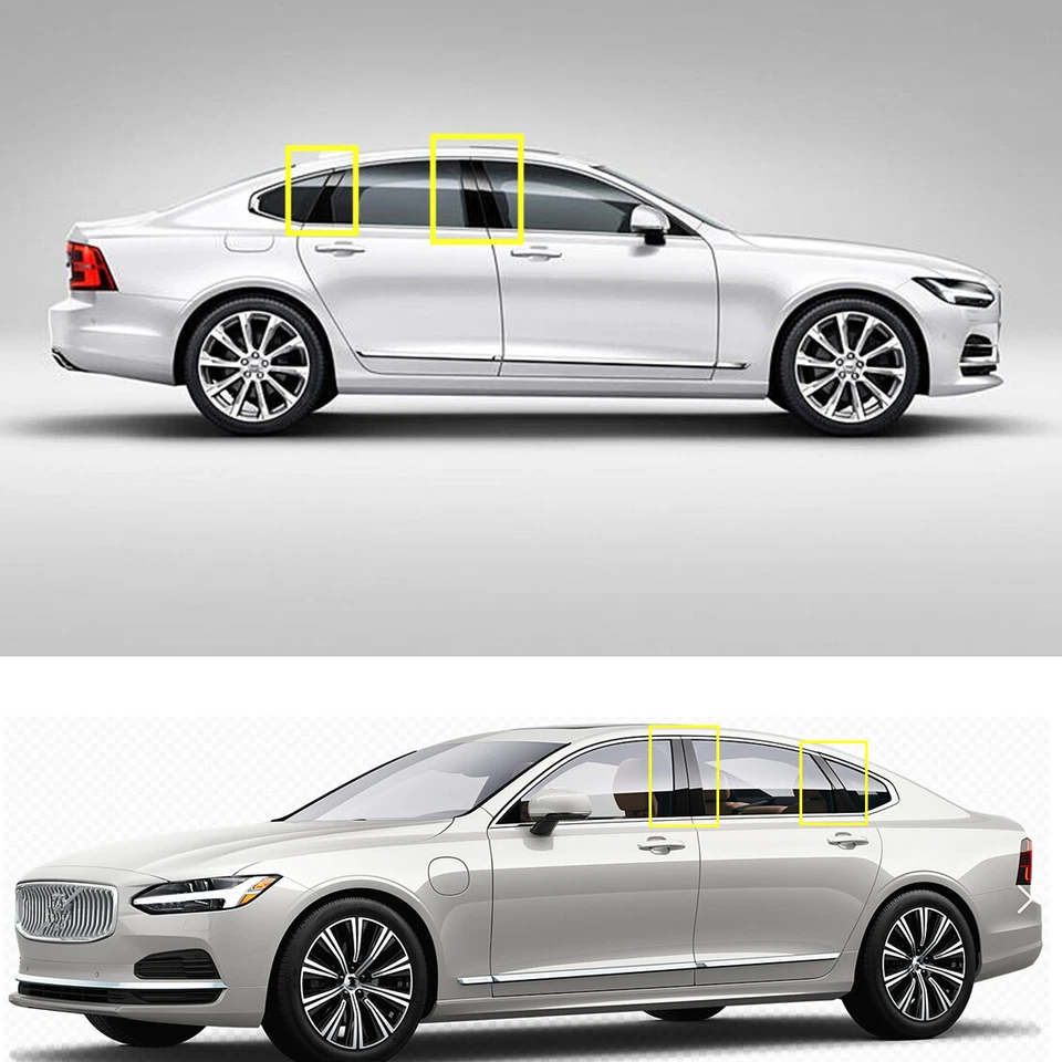 Fit For 2017-2022 Volvo S90 6 PC Gloss Black Side Door Pillar Cover Trim Posts Foto 4 de 4