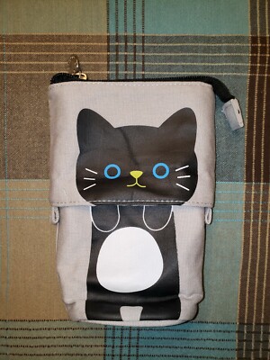 New Flexible Kawaii Cute BLACK Cat Pencil Pouch Makeup Bag Korean School Bag