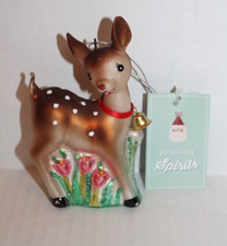 St Nicholas Square Glass Blown Retro Brown Baby Deer Christmas Ornament NEW