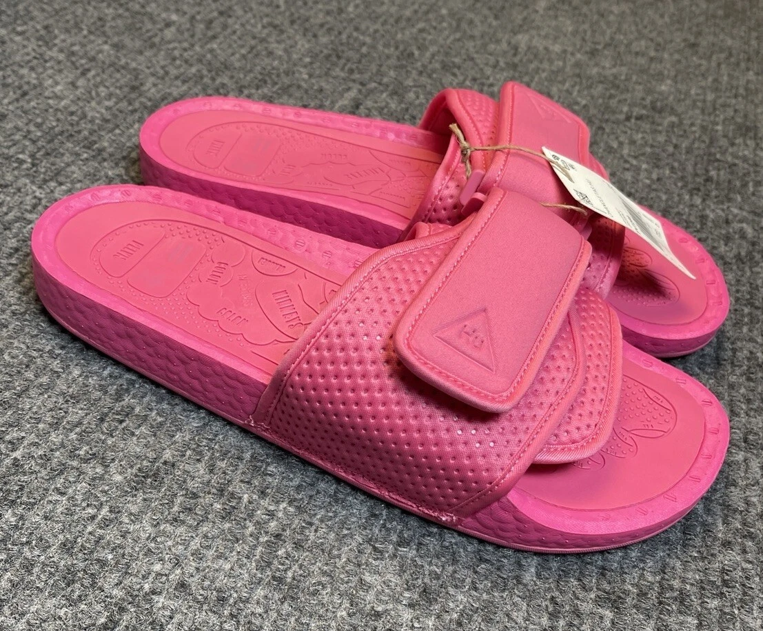 Adidas Boost X Pharrell Chancletas HU Uomo Taglia 9 Rosa Slides FV7289 Nuove con etichette