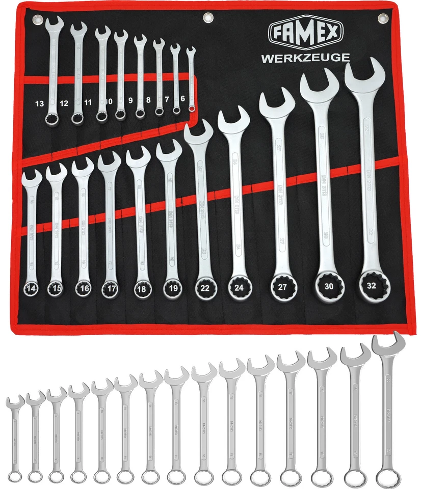 FAMEX Schraubenschlüssel Set Maulschlüssel Gabelschlüssel Satz Maul Gabel Ring