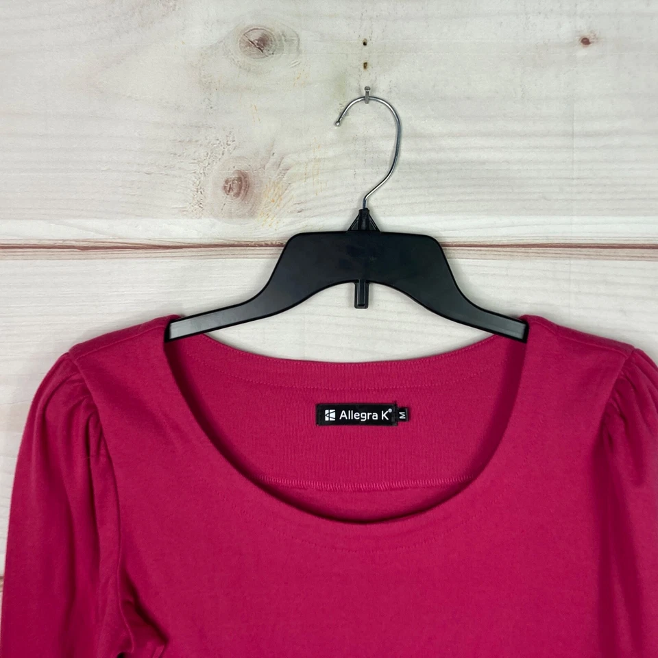 Allegra K Top 女式 M 粉色袖口衬衫大圆领褶前针织 — 第 2/4 张图片