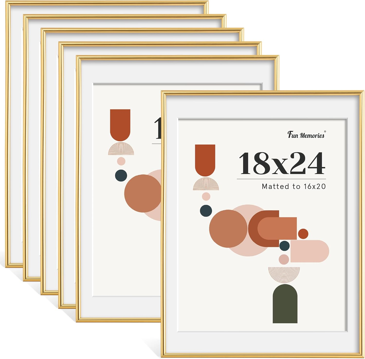 18X24 Picture Frame Set of 6, Display Pictures 16X20 with Mat or 18X24 without M