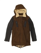 Lacoste Womens Hooded Overcoat Uk 10 Small Brown Colourblock Fb03