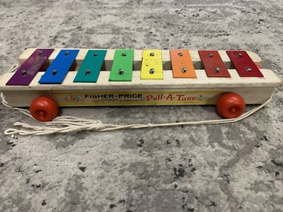 #ad Vintage 1964 Fisher Price Pull a Tune 870 Wood Metal Xylophone Toy No Mallet $14.00