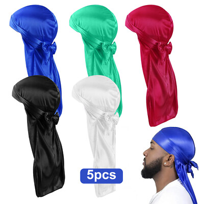 5 PCS Soft Durag Head Wraps for Men & Women   Multicolor Silky Headscarves Set