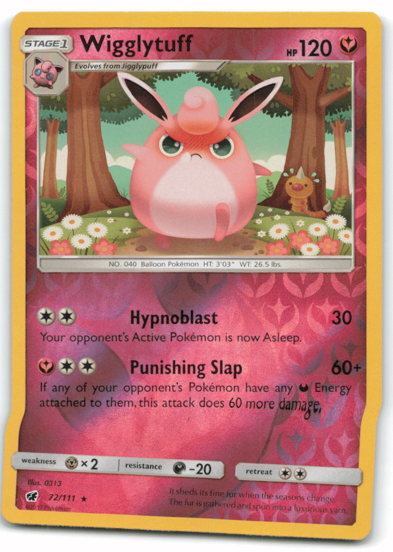 Wigglytuff #72/111 Sun and Moon Crimson Invasion Rare Reverse Holo LP Pokemon 4C