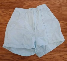VTG 1970s Corduroy Shorts Box Car Skate Beach Baby Blue 24" Elastic Waist 13/14