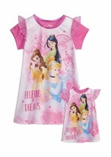 New Disney Princess Toddler Girl Night Gown  Doll Gown Set 3 4 5