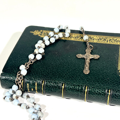 Antiker Rosenkranz Glasperlen blau Art Deco Rosenkranz Religion