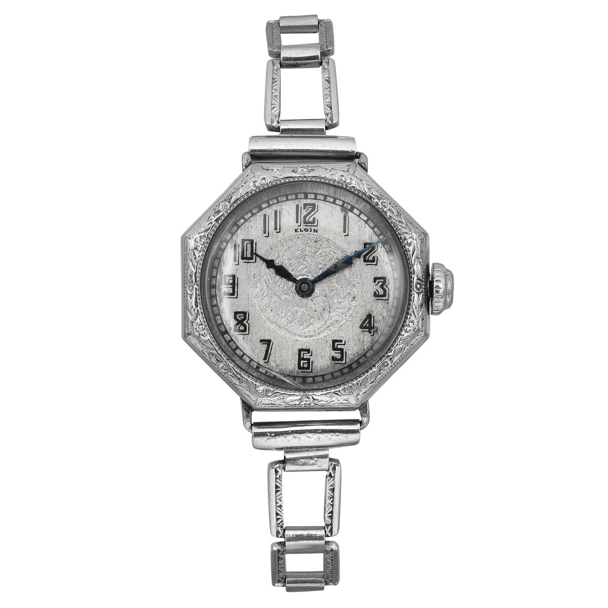 Antique Engraved Octagonal Silver-Tone Ladies Wristwatch with Black Cord Band Vintage Octagonal Orient Ladies Bracelet Watch Black Diamond  main image 4