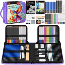 106 PCS Art Supplies Sketching Kit Pro Drawing Pencils with 3-Color Book