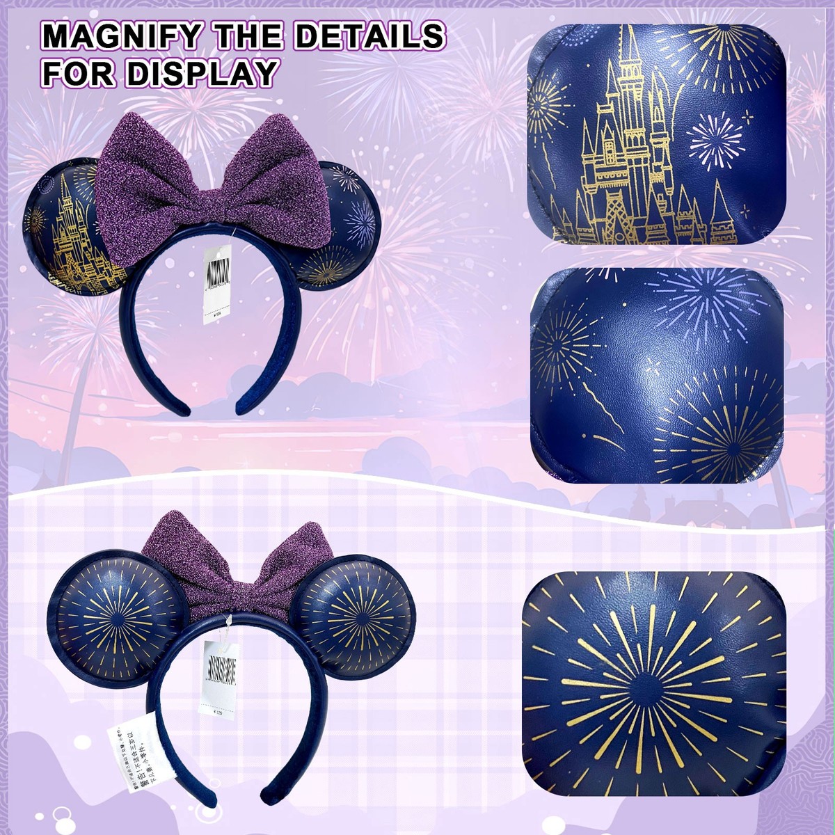 Disney Fireworks Ears Minnie Mouse Main Attraction Black Bow Rhinestone Castle Minnie Mouse: The Main Attraction - Nighttime | Mercari main image 4