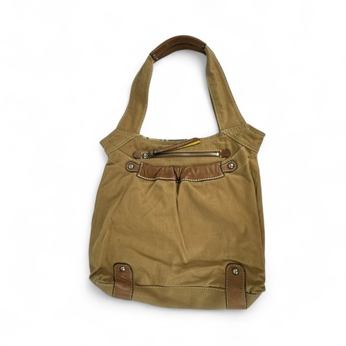 Fossil Women's Boho Shoulder Bag Canvas Leather Tan Magnetic Closure Purse