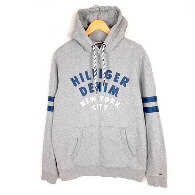 Pull homme TOMMY HILFIGER taille L pull gris poches kangourou coton à capuche - Photo 1/4