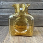 Blenko Water Bottle Art Glass Double Spout Pitcher Topaz Amber MCM #384