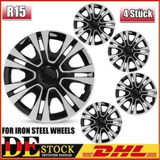 15 ZOLL 4x PREMIUM DESIGN Radkappen Radzierblenden Set Silber / Schwarz