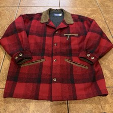 Vtg Pendleton Mackinaw Cruiser Jacket Buffalo Plaid 100 Virgin Wool Leather