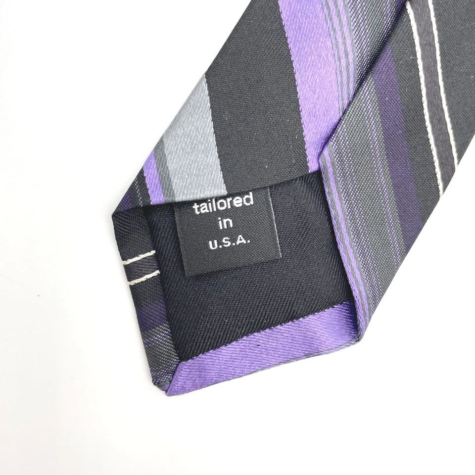 Corbata de seda de Murano para hombre púrpura negro gris a rayas a medida EE. UU. Ropa de cuello de lujo oficina Foto 2 de 4
