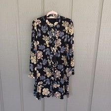 Tory Burch Jane Floral Silk Shirt Dress Size 8 Preppy Ruffle Long Sleeve Button