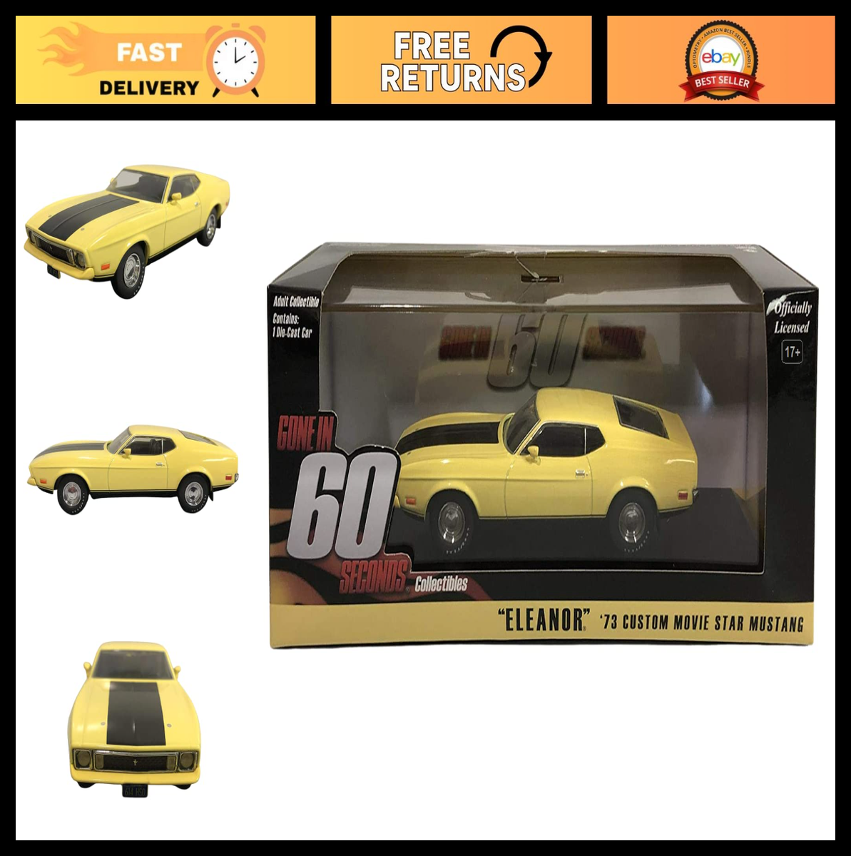 1973 Ford Mustang Mach 1 Yellow Diecast Model Car - Eleanor Gone