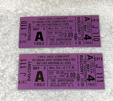 1953 LOUIS ARMSTRONG BENNY GOODMAN 2 Original Unused Concert Tickets JAZZ LOUIE 1953 LOUIS ARMSTRONG BENNY GOODMAN 2 Original Unused Concert Tickets JAZZ LOUIE