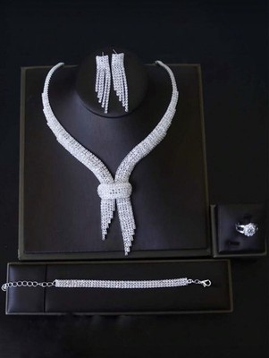 4 Stck. Luxus Mehrlagig Quaste Kristall Schmuck Set Funkelnd Braut Hochzeit
