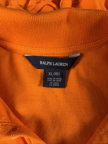 Ralph Lauren Girls Size XL(16) Polo Dress Orange With Yellow Pony & #3 Ruffle - Picture 3 of 12