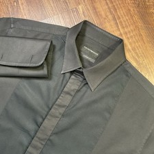 Emporio Armani Tuxedo Shirt Men  s 16-41 Modern Fit Black French Cuff Bib Front