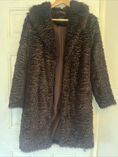 Ladies Cream Fake Fur Mid-Length Coat Size 6