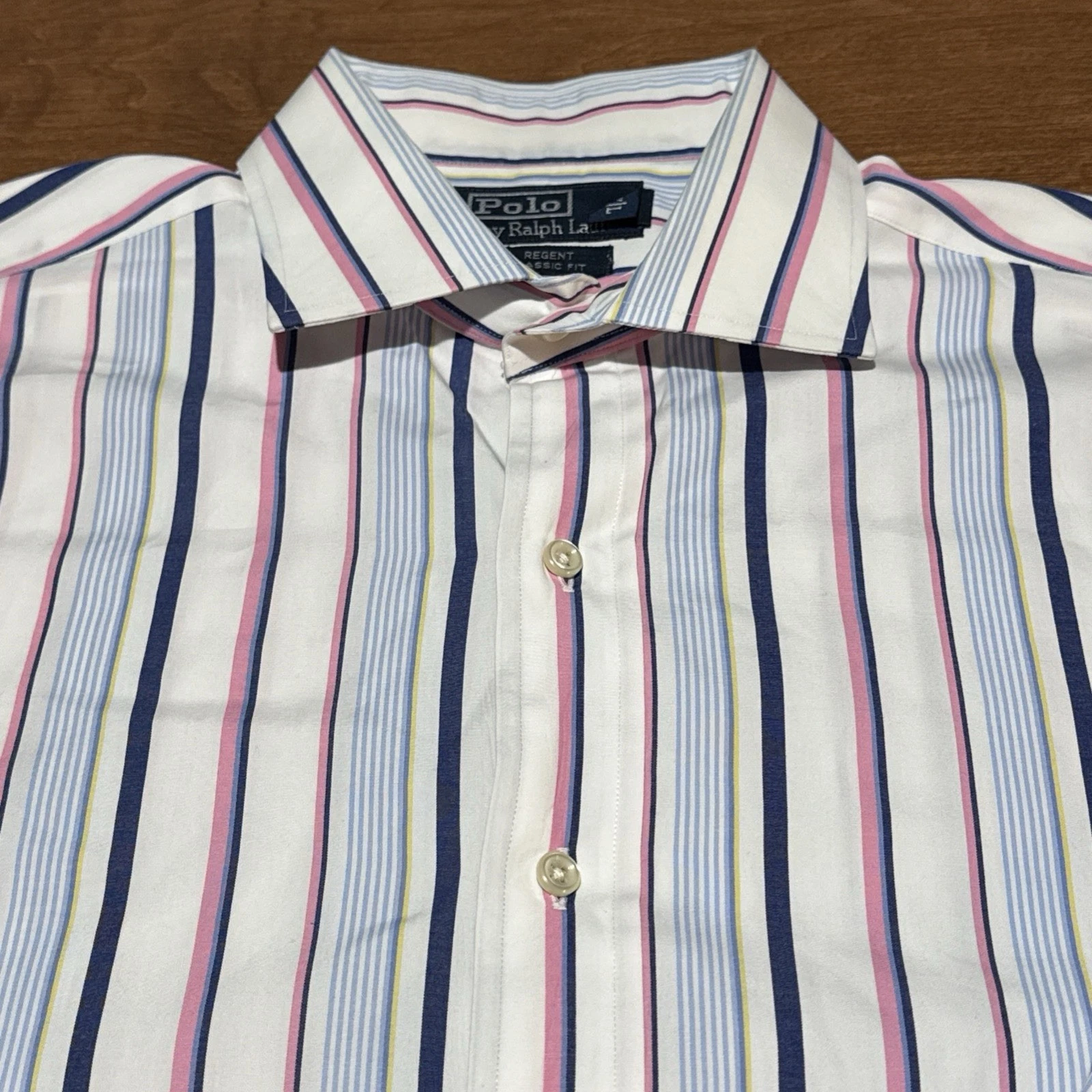 Polo Ralph Lauren Shirt Mens Large 16.5 Button Up Pink Blue Regent Dress Shirt