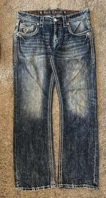 Rock Revival Men s Light Blue Jeans 34x30 Straight Distressed  