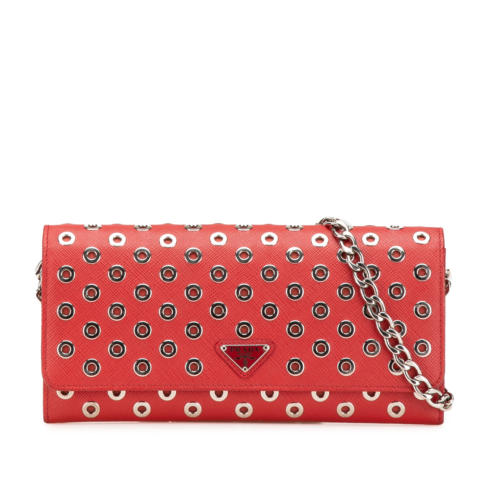Prada Grommet Wallet On Chain in Red Saffiano Leather Crossbody Bag Authenticated
