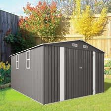 10x12 FT Outdoor Metal Garden Shed Waterproof Tool Shed with Door & Window Gray
