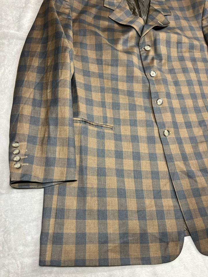Steve Harvey Collection Blazer Sport Coat Men 50R Brown Blue Check Wool Blend - Image 3 of 4